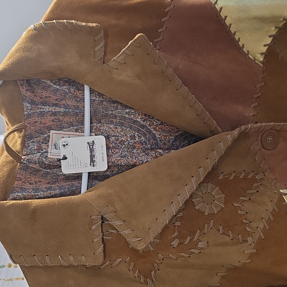 Free People Flowers On The Wall Multicolor Leather/Suede Jacket - Picture 5 of 8